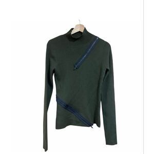 Monse Olive Green Merino Wool Asymmetric Zip Ribbed Knit Sweater NWT Size M